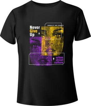 T-shirt - Urban street "NEVER GIVE UP" Czarny XXL