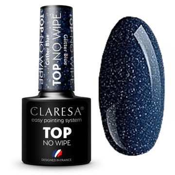 Claresa TOP NO WIPE Glitter BLUE nabłyszczający Top hybrydowy drobinki 5g