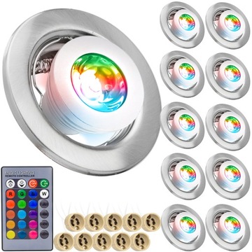 10x ZESTAW OŚWIETLENIOWY LED GU10 RGB Z PILOTEM