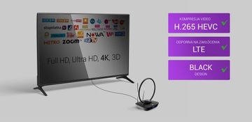 Pokojowa Antena DVB-T2 Spacetronik Locus TV 45dB z Regulowanym Wzmocnieniem