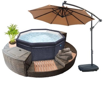 Usztywniane jacuzzi ogrodowe NetSpa 6 osobowe + meble + parasol z led