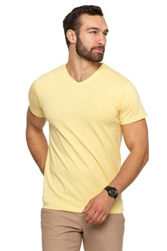 Żółta KOSZULKA MĘSKA T-shirt Serek Slim Fit Moraj r. 3XL