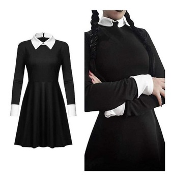 Strój Wednesday Addams L 8-10 lat Sukienka Przebranie Karnawał 130 - 140 cm