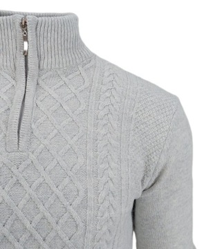 Sweter męski rozpinany Golf krótki zamek Półgolf Wełna Jasny Szary r. XXL +