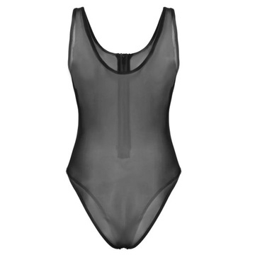 Womens Mesh Bodysuit One-piece See Through Sheer L