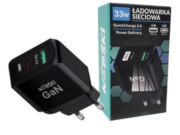 Szybka Mocna Ładowarka Sieciowa 33W QuickCharge 3.0 USB-USB Typ C