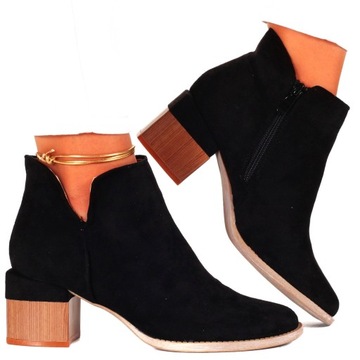 BOTKI DAMSKIE BUTY ELEGANCKIE SŁUPEK Z WYCIĘCIEM CZARNE