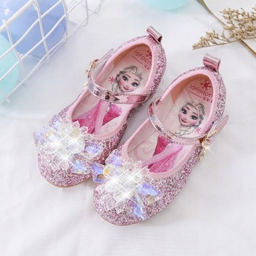 2023 Letnie Dziecięce Skórzane Buty Frozen Elsa