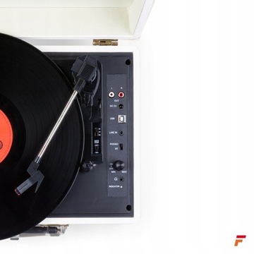 Проигрыватель с колонками в чемодане BT USB белый + Винил