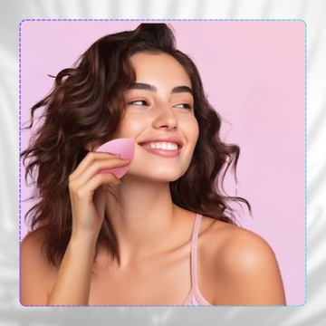 Zestaw różowych gąbek do makijażu w słoiczku blender i puszki do pudru