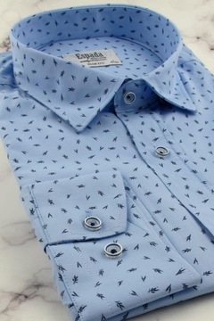 Koszula Męska Elegancka Wizytowa do garnituru niebieska we wzory SLIM E603