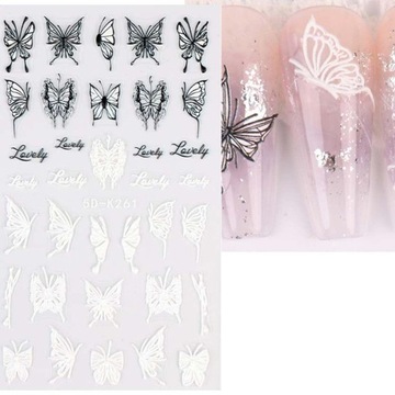 5D НАКЛЕЙКИ для украшения ногтей, самоклеящиеся выпуклые БАБОЧКИ К261