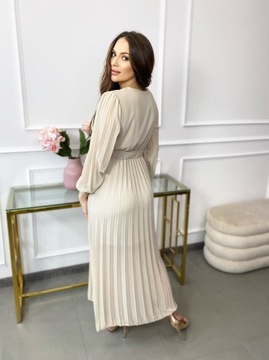 ПЛИССИРОВАННОЕ ПЛАТЬЕ МАКСИ С ПОЯСОМ ASMA БЕЖЕВЫЙ