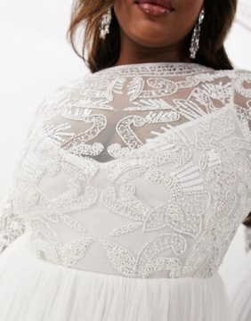 БЕЛОЕ ПЛАТЬЕ ИЗ ТЮЛЯ ASO EDITION С ПАЙЕТКАМИ (46)