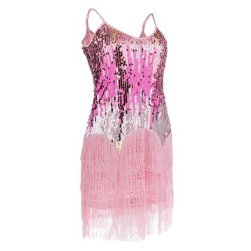Женское платье для латинских танцев с поясом и кисточками, розовое