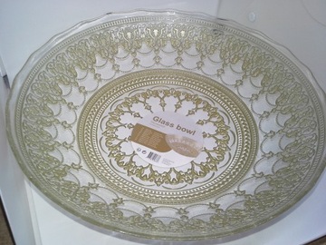 Szklana dekoracyjna misa 30x5,5 cm złoty ornament