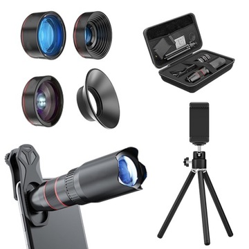 ZESTAW 4W1 MAKRO TELE FISHEYE NA TELEFON ZE STATYWEM