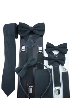 Szelki do spodni i muszka niemowlęca na chrzest roczek 0-24m czarne