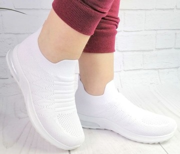 SPORTOWE LEKKIE BUTY DAMSKIE SKARPETA BIAŁE R38