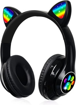 SŁUCHAWKI BLUETOOTH Z KOCIMI USZAMI ŚWIECĄCE DLA DZIECI LED RGB MIKROFON