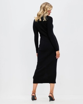 CALVIN KLEIN Wool Tencel Rib Dress sukienka z wełną Slim Fit S