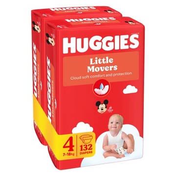2x Pieluchy HUGGIES Little Movers rozmiar 4 (7-18kg) 66szt