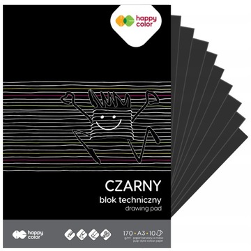 BLOK TECHNICZNY CZARNY szkolny sztywny A3 HAPPY COLOR 170 g/m2 10 kartek