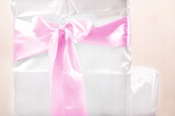 Розовая атласная лента, бантик 100мм.