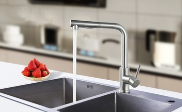 BATERIA KUCHENNA Z WYCIĄGANĄ WYLEWKĄ STALI NIERDZEWNEJ G3/8 MATOWE SREBRO