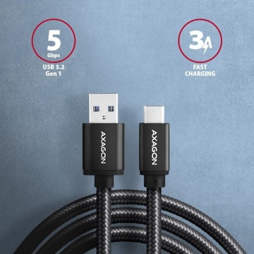USB-C — USB-A Кабель USB 3.2 Gen 1, 2 м, черный Axagon