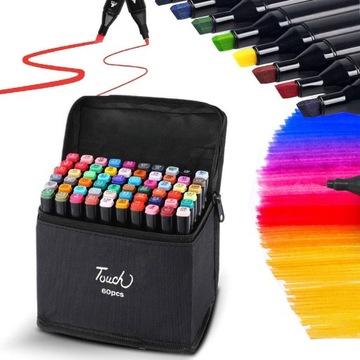 DWUSTRONNE MARKERY ALKOHOLOWE KOLOROWE FLAMASTRY MAZAKI 60 SZT + TORBA ETUI