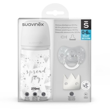 Suavinex Пляшка Spread Joy сіра корона 270 мл+соска+ кліпса для соски