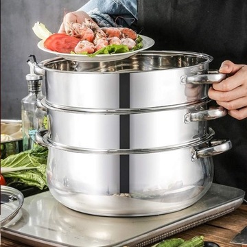 5-СЛОЙНАЯ КУХОННАЯ ПАРОВАРКА, НЕРЖАВЕЮЩАЯ СТАЛЬ, СО СТЕКЛЯННОЙ КРЫШКОЙ