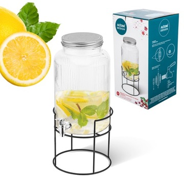 Słój szklany z kranikiem 5,7 l na napoje lemoniadę na stojaku Altom Design