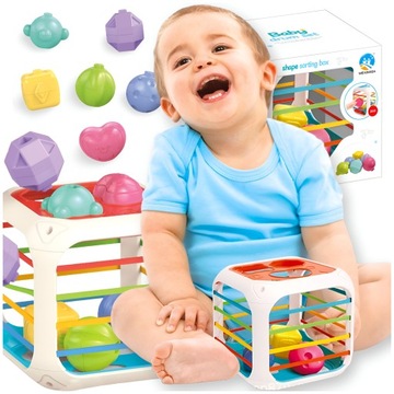 SORTER KLOCKÓW ELASTYCZNA KOSTKA GUMKI SENSORYCZNA MONTESSORI EDUKACYJNA