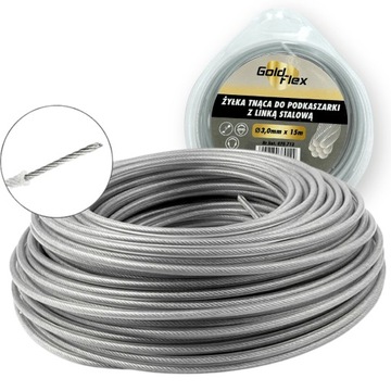ŻYŁKA TNĄCA DO KOSY PODKASZARKI Z LINKĄ STALOWĄ WZMACNIANA 3.0 MM X 15M