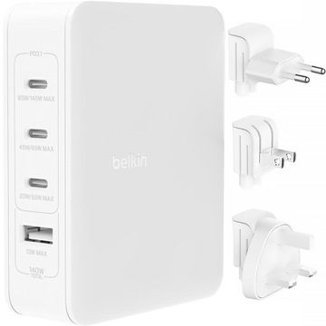 Belkin - Ładowarka sieciowa GaN 140W, EU UK US, 3x USB-C PD 3.1 / 1x USB-A