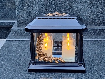 LAMPION NA GRÓB ZNICZ PANTEON PODWÓJNY zlota roza + dwa wkłady LED