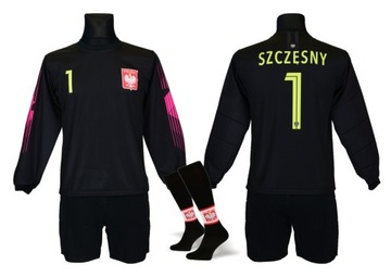 Komplet SZCZĘSNY bluza,spodnie krótkie bramkarskie, getry CZARNY r.140