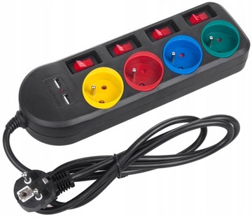 КАБЕЛЬ-УДЛИНИТЕЛЬ ПИТАНИЯ 4 РАЗЪЕМА 2xUSB 1,5 м