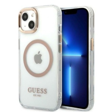 Etui Guess do iPhone 13 złoty case plecki Metal Outline Magsafe