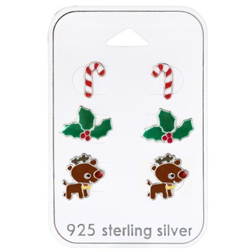 SREBRNY KOMPLET - DZIECIĘCY - ŚWIĄTECZNY - RENIFER - SREBRO 925