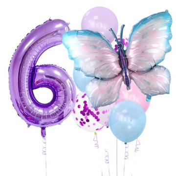 ZESTAW BALONY MOTYL CYFRA 6 URODZINY 9szt