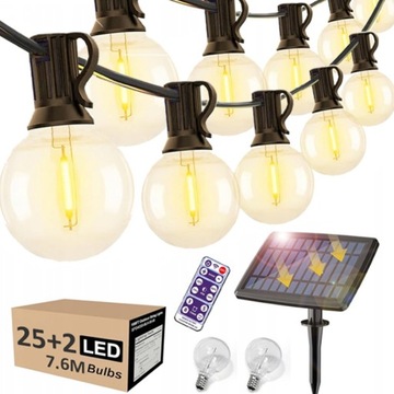 GIRLANDA SOLARNA LAMPKI OGRODOWE ŁAŃCUCH 50 2 ŻARÓWKI G40 LED Z PILOT 15M