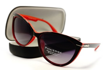 DAMSKIE OKULARY PRZECIWSŁONECZNE POLARYZACYJNE KOCIE OCZY ELEGANCKIE Z ETUI