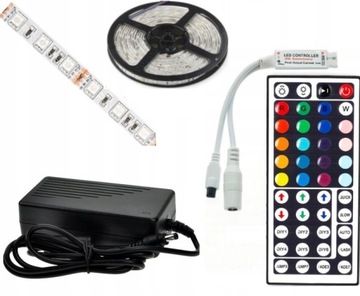 ZESTAW Taśma 5m LED RGB sterownik 44 zasilacz HQ