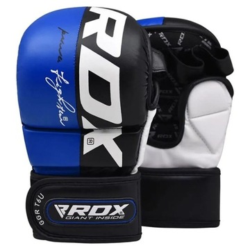 RĘKAWICE MMA SPARINGOWE GRUBE ZE SKÓRY SKÓRZANEJ RDX T6 NIEBIESKIE S