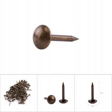 100x VINTAGE GWOŹDZIE PAPOWE PAPIAKI METALOWE BRĄZOWE GŁADKIE 6x14mm