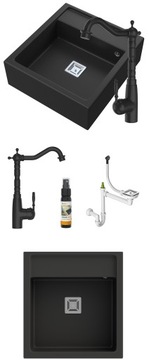 ГРАНИТНАЯ РАКОВИНА РЕТРО Скандинавский черный смеситель FARM