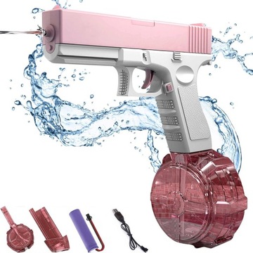 PISTOLET NA WODĘ ELEKTRYCZNY AUTOMATYCZNY DWA MAGAZYNKI RÓŻOWY